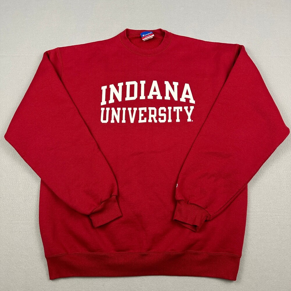 Indiana Hoosiers Sweatshirt Men Extra Large Red Solid Champion Crewneck NCAA XL